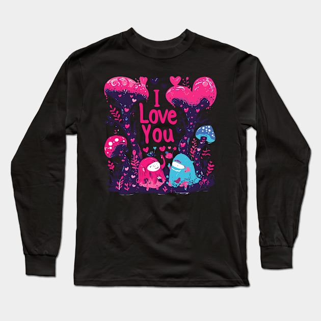 I Love You Mushroom - Love Valentine&#39;s Day Lover Couple Cute Funny Long Sleeve T-Shirt by The Realm Within